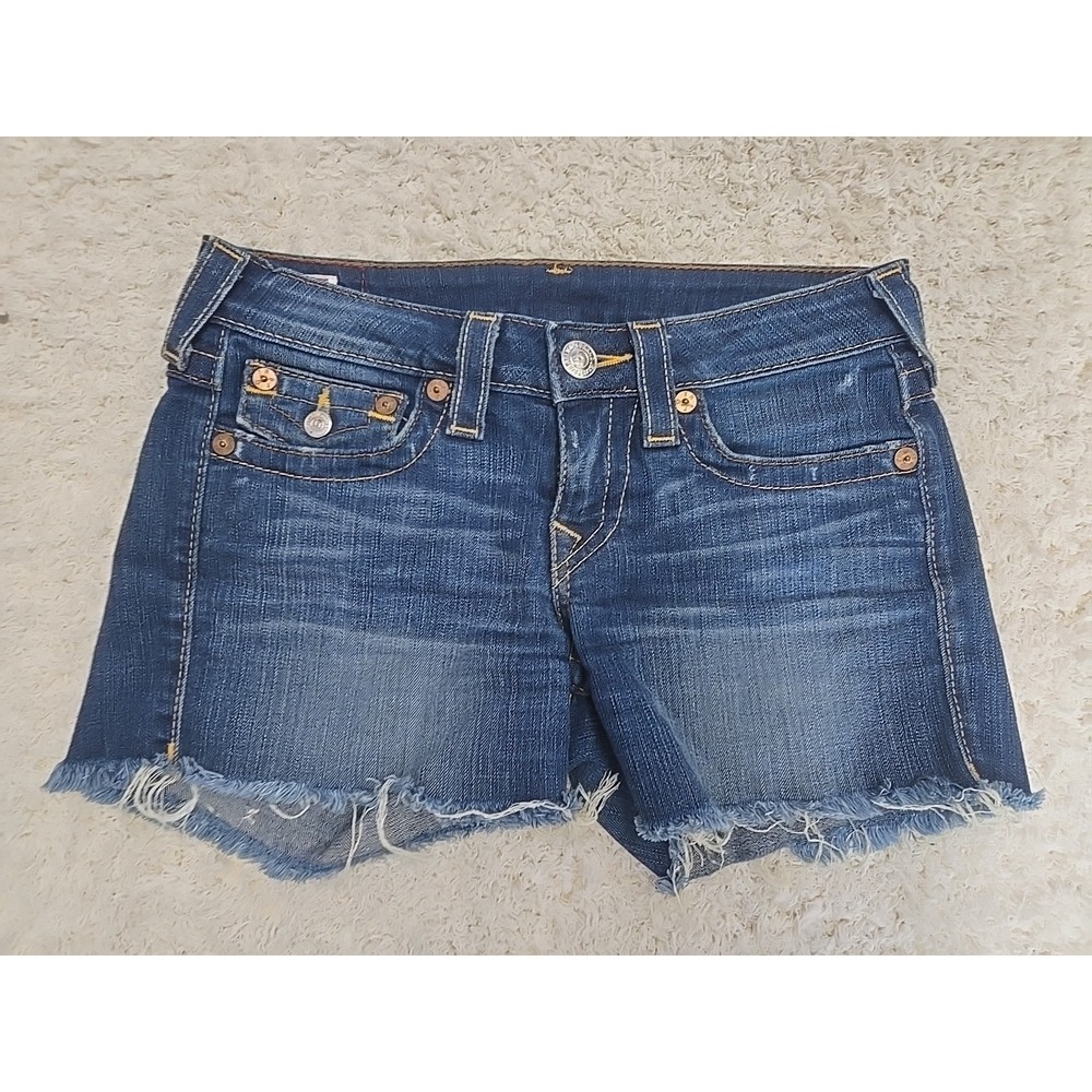 True Religion Shorts Womens 27 Blue Jean Cutoff Made In USA